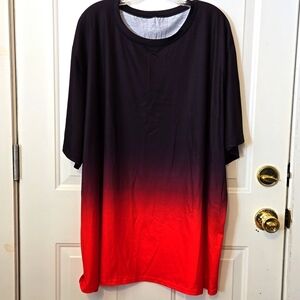 Ombre, Short Sleeve Tee, Black, Red, 5XL, Machine Washable, 100% Polyester, Soft